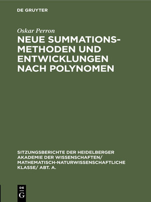 cover image of Neue Summationsmethoden und Entwicklungen nach Polynomen